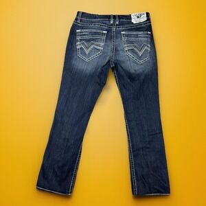 Salvage Buckle Mayhem Bootcut Jeans Men's 34x32 Dark wash Distressed Y2K Western